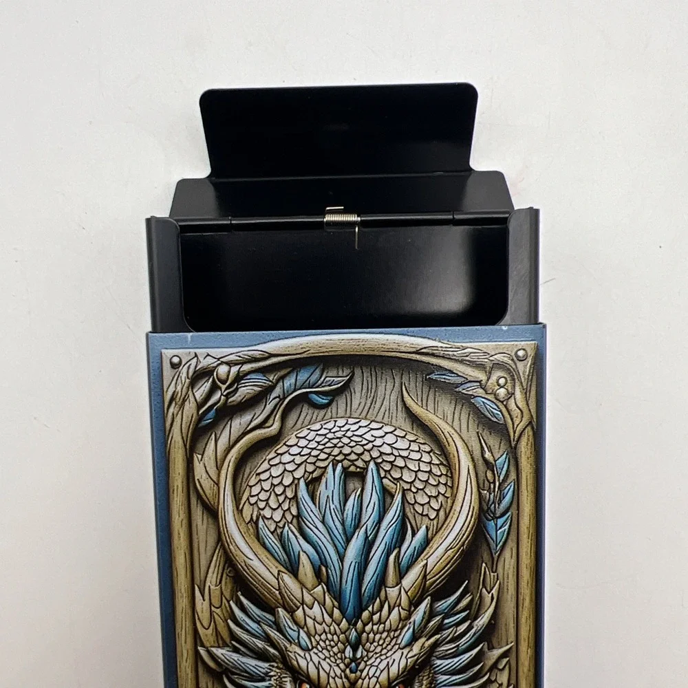 Sliding Metal Cigarette Case Automatic Pop Open Pocket Holder Box Dragon Art